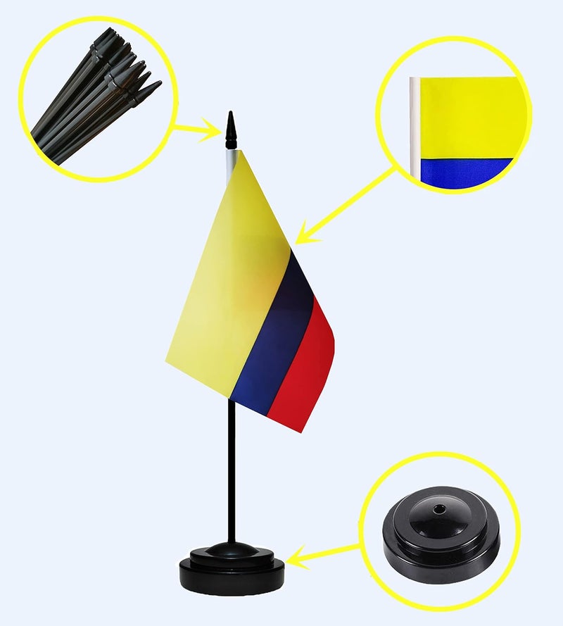 tibijoy Colombia Flags Colombian Desk Flags Set Small Mini Colombia Flags Table Flag with 13" Black Pole, Black Base and Spear Top, Miniature Colombian Deluxe Desktop Flag, Home Decoration, Office Decoration, Festival Celebrations(12 Pack ) - Image 3